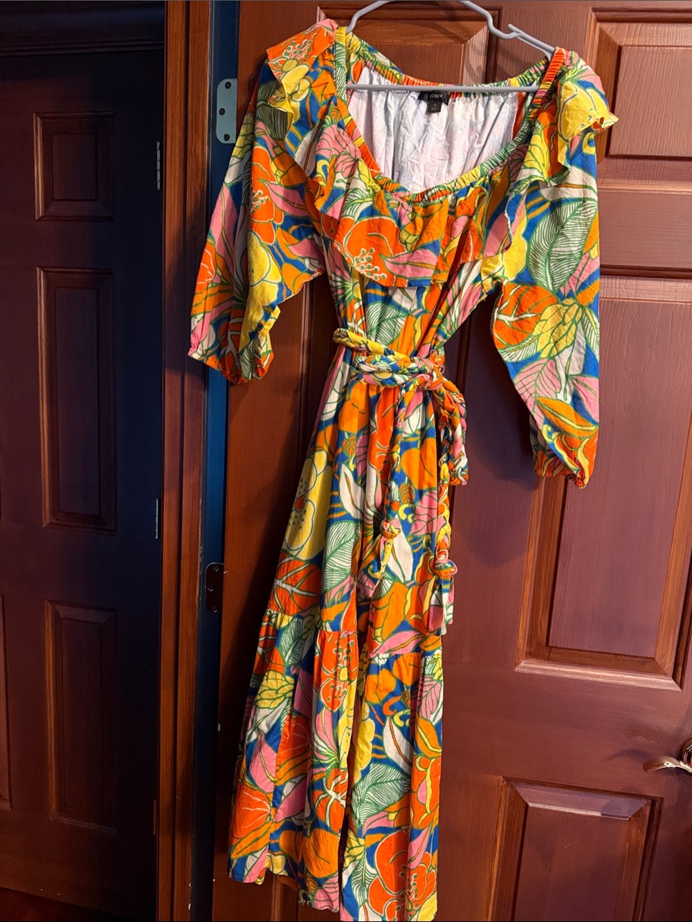 J. Crew Orange Floral Ruffle Maxi Dress